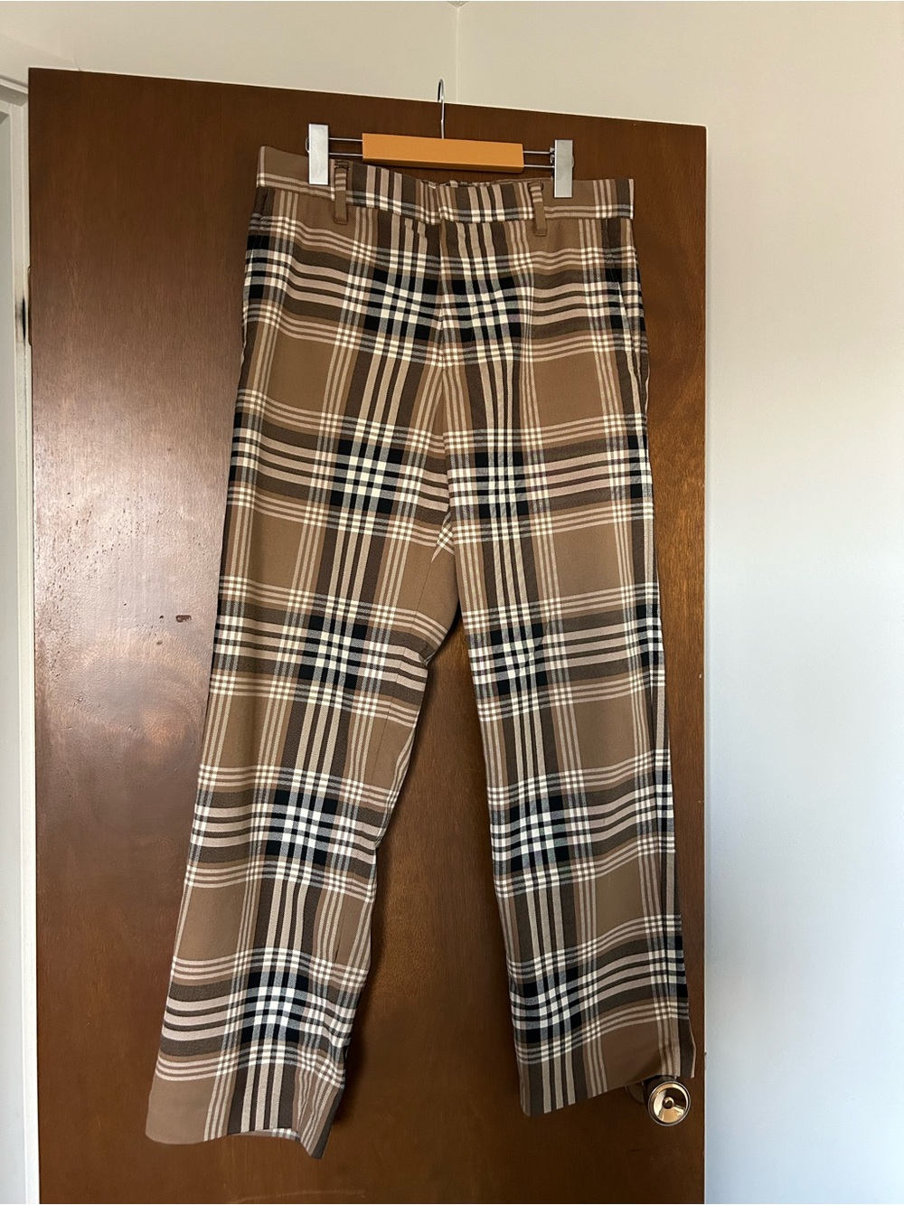 H&M Brown Plaid Wide Leg Pants with Black & Cream Check